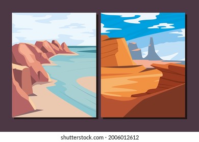 two landscapes scenes work art