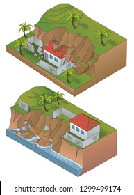 two landslides isometric - vector