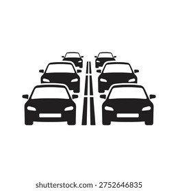 Two lanes of heavy car traffic jam icon. Heavy traffic jam icon