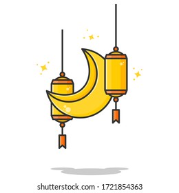 two lantern and one moon illustration flat style ramadan edition