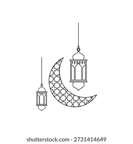 Dos faroles y un dibujo de línea de luna creciente.