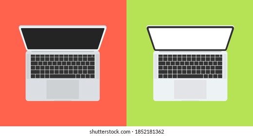 Dos portátiles con un diseño plano en el fondo del color. Vista superior. Burla de computadoras. Ilustración vectorial.
