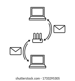 dos laptops envían correo electrónico con diseño de esquema de punto de acceso