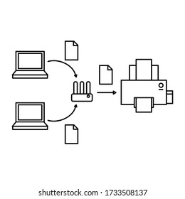 two laptop sending file using access point to printer outline design