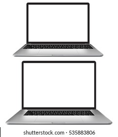 Two laptops with blank screen isolated on white background - mockup