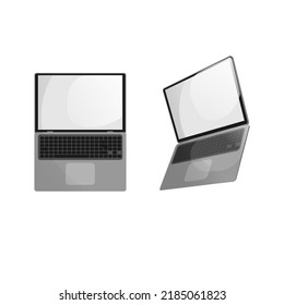 dos laptops con fondo blanco, delante y en perfil
