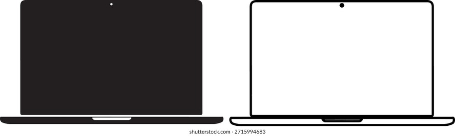 Dos computadoras portátiles lado a lado con tecnología de pantalla negra en blanco y negro