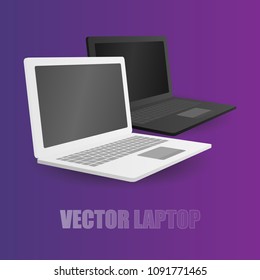 Two laptops white and black on a violet background vector Illustration