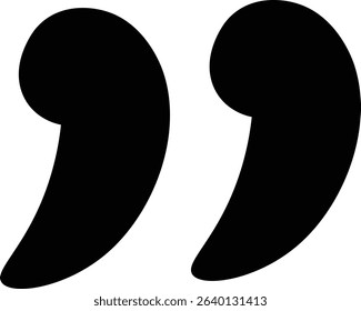 Two large, bold quotation marks in a solid, block style.  These marks are perfect for adding emphasis to text, highlighting quotes, or creating a strong visual impact. Cartoon vector illustration