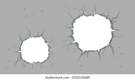 Dos grietas Grandes en una superficie gris de la pared