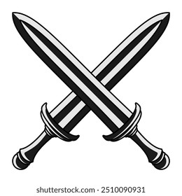 Zwei große Kreuzschwerter einzeln auf weißem Hintergrund. Vektorgrafik, bearbeitbare und skalierbare EPS-Datei, leicht zu drucken, geeignet für Symbole, Logos, Abzeichen, Embleme usw. Ein großes und starkes Schwert.