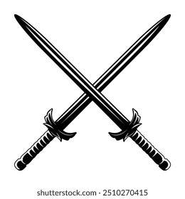 Zwei große Kreuzschwerter einzeln auf weißem Hintergrund. Vektorgrafik, bearbeitbare und skalierbare EPS-Datei, leicht zu drucken, geeignet für Symbole, Logos, Abzeichen, Embleme usw. Ein großes und starkes Schwert.