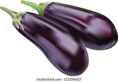 Two large eggplant, over white background
