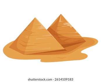 Two large Egyptian pyramids illustrated in cartoon style on a white background, symbolizing history and culture. Vector illustration