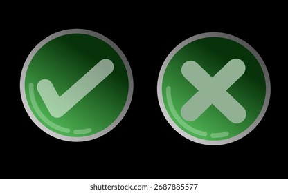 two large green circular buttons on a black background