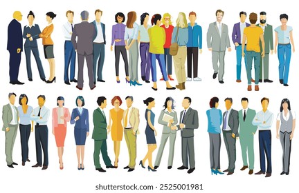 zwei große Gruppen von Menschen auf weißem Hintergrund, Illustration einzeln