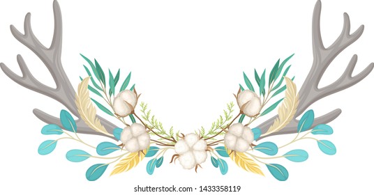 Two large horn with ripe cotton. Vector illustration on white background.