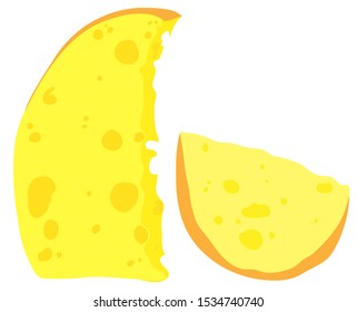 Two large pieces of cheese. Clipart in the style of a cartoon.