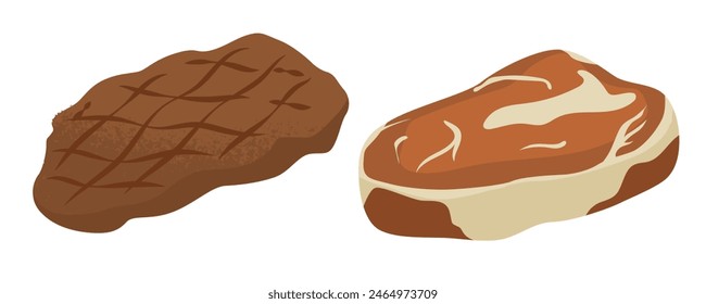 Two large steaks for an outdoor BBQ party. Marinated kebab. Cooking meat at home or in a restaurant. Vector illustration isolated on transparent background.