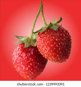 two large strawberries are low poly
