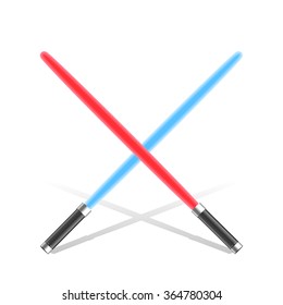 Two laser luminous blue and red  with shadow