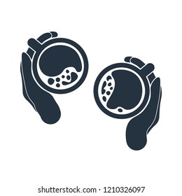 Two latte in hands isolated top icon on white background, 400 coffee set, logo and sign