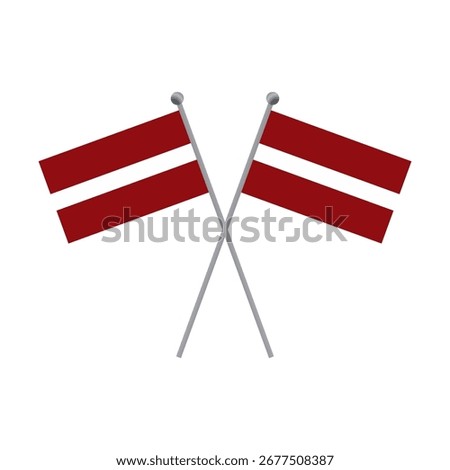 Two Latvian flags crossed on poles against a black background flat illustration