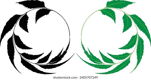 two laurel wreaths with leaves and ribbons set, hand drawn logo icon illustration leaf frame,