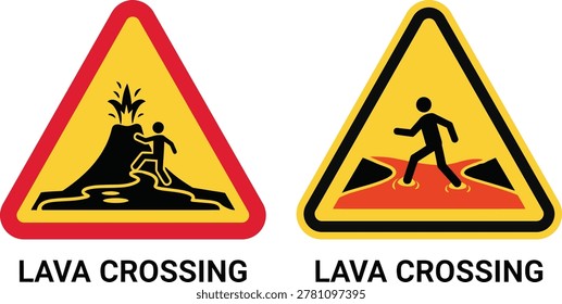 Two lava crossing warning signs, volcanic hazard