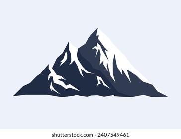 Two layer Snow Mountain in dark blue color landscape flat design. Vector illustration