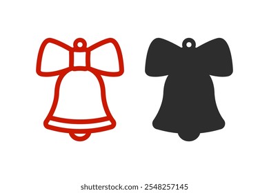 Two layered Christmas bell design for earrings, pendant or keychain. Jewelry silhouette cut template. Laser cutting with leather, wood or metal. Vector illustration file