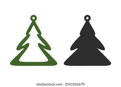 Two layered Christnas tree earring, pendant or keychain design. Jewelry silhouette cut template. Laser cutting with leather, wood or metal. Vector illustration file