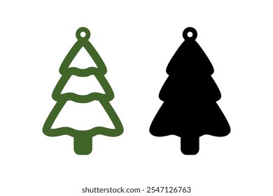 Two layered Christnas tree earrings, pendant or keychain design. Jewelry silhouette cut template. Laser cutting with leather, wood or metal. Vector illustration file