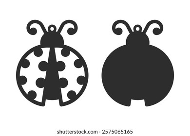 Two layered design with ladybug for earrings, pendant or keychain. Jewelry silhouette laser cut template. Cnc cutting with metal, wood or leather. Vector stencil