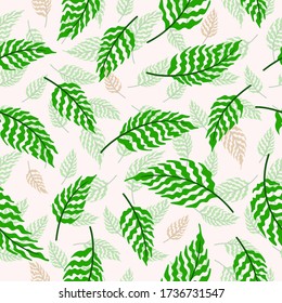 Zwei geschichtete grüne Blätter in nahtlosem Vektormuster mit einer Kontrastfarbe für Dekoration, Tapeten, Papierumschlag, Abdeckung, Textil, Grafik, Hintergrund