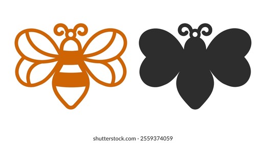 Two layered vector design with bee for earrings, pendant or keychain. Jewelry silhouette laser cut template. Cnc cutting with metal, wood or leather