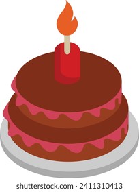 Two layers Birthday Cake isometric concept, Double Story Wedding Dessert with Candle vector icon design, Bakery and Baker symbol food preparation and Kitchen Utensils sign, Recipe development stock