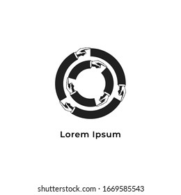 Two layers circle hand. Logo design template. Cycle, community, teamwork logo concept isolated on white background