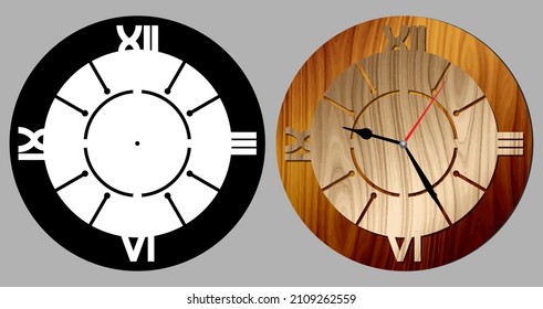 Reloj de pared redondeado de dos capas. Decoración para casa u oficina. Plantilla para tala de madera, placa metálica o láser acrílico 