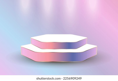 Two layers of rainbow premium podium display. A product stage for presentation branding and packaging show concepts. and rainbow background for studio stage