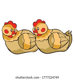 two laying hens are sitting, cartoon illustration, isolated object on a white background, vector illustration, eps