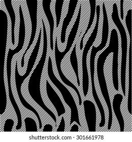 Two layouts expressive seamless zebra pattern. Safari collection. Abstract vector background with thin hatched stripes. White stripes on black 3.