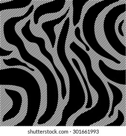 Two layouts expressive seamless zebra pattern. Safari collection. Abstract vector background with thin hatched stripes. White stripes on black 3.