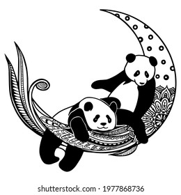 Two lazy pandas lie for a moon. File for cutting on a plotter and printing svg