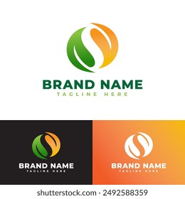 Dos hojas verde flor y naranja otoño dos estaciones también la letra S logo symbol icon plano stock diseño de Vector