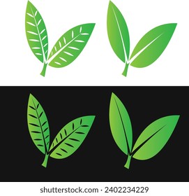 Two leaf icons on a black and white background, the first icon has a leaf bone design