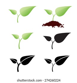 Two leaf plant is growing on soil., Green energy,  saving power,Good environment , Vector icon