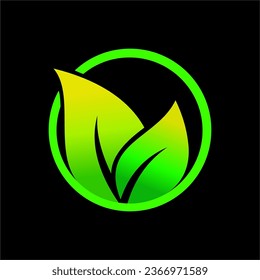 Two leaf vector logo designs with slightly yellowish graded green and simple green circles