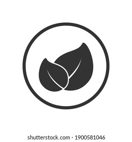 Dos hojas en el logotipo de una empresa de círculo imagen clip de icono web. Diseño gráfico simple y plano de vectores mínimo. Firma, símbolo o insignia de productos ecológicos ecológicos vegetales de la naturaleza, impresión de pegatinas, etc.