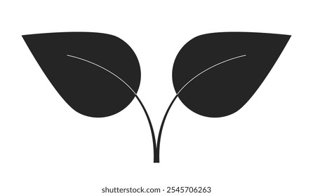 Duas folhas conectadas por tronco preto e branco objeto de linha 2D. Conservação ecológica da natureza. Natural leafs isolado clip art vetor item de contorno. Ilustração de ponto monocromático